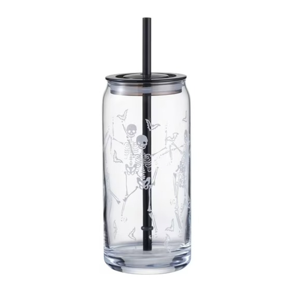 Pack Of 2 Glass 20oz Can Sipper Halloween Dancing‎ Skeleton